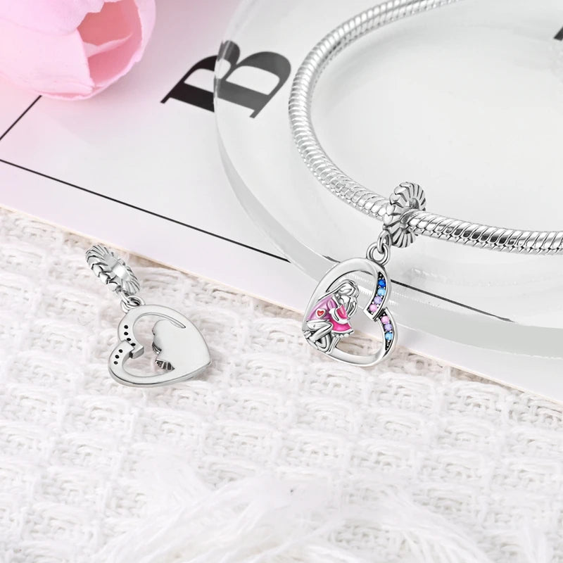 Hot Sale 925 Sterling Silve Charms Beads Forever Love Heart Sister Family Life Charms Dangle For Bracelet Woman Jewelry Gifts