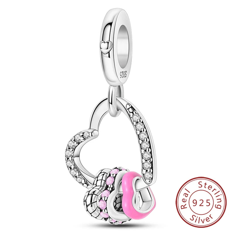 Hot Sale 925 Sterling Silve Charms Beads Forever Love Heart Sister Family Life Charms Dangle For Bracelet Woman Jewelry Gifts