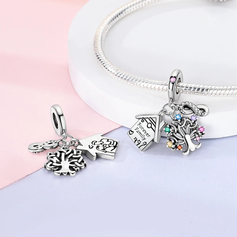 Hot Sale 925 Sterling Silve Charms Beads Forever Love Heart Sister Family Life Charms Dangle For Bracelet Woman Jewelry Gifts