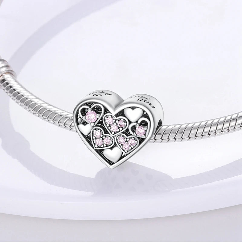 Hot Sale 925 Sterling Silve Charms Beads Forever Love Heart Sister Family Life Charms Dangle For Bracelet Woman Jewelry Gifts